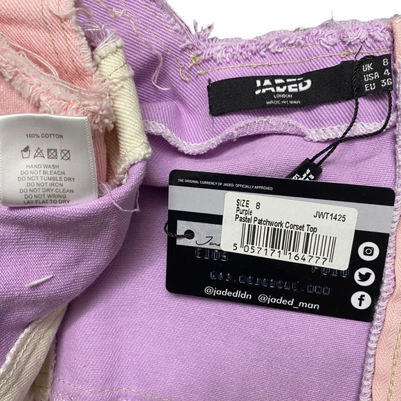 Jaded London Top Womens Shirt US Size 4 Pink Patch Work Corset Zip Distress NEW - Picture 9 of 9